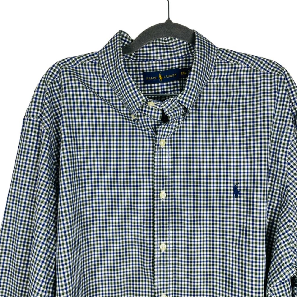 Ralph Lauren Mens Long Sleeve Gingham Button Down Shirt Sz XXL Blue/Green/White